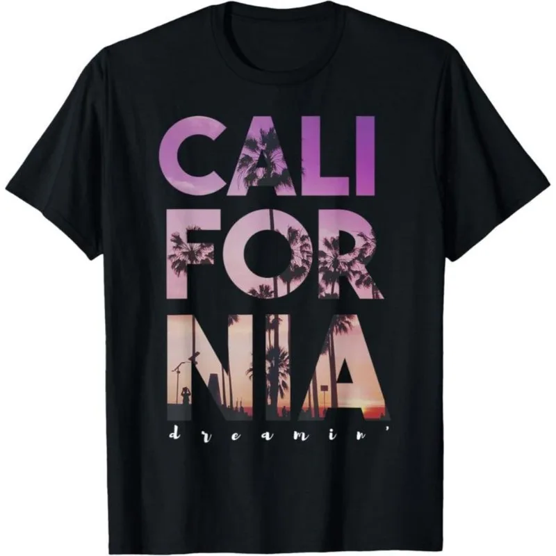 

California Dreamin' Sunset Graphic T-Shirt Palm Trees Beach Summer Casual Loose Fit Tee Vacation Streetwear for Men Women
