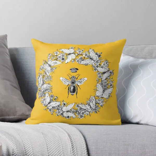 Modern Vintage Queen Bee Crown Butterfly  Printing Throw Pillow Cover Case Decorative Bed Home Pillows not include One Side