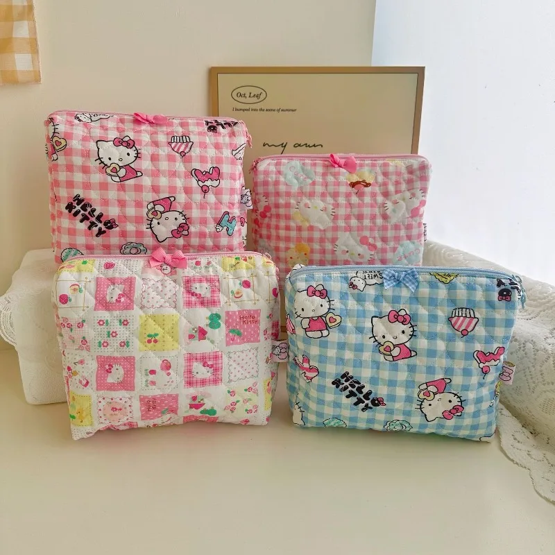 

Hello Kitty Makeup Bag Kawaii Cotton Cartoon Girl Supplies Large Capacity Keychain Lipstick Cosmetics Storage Bag Gift Wholesale