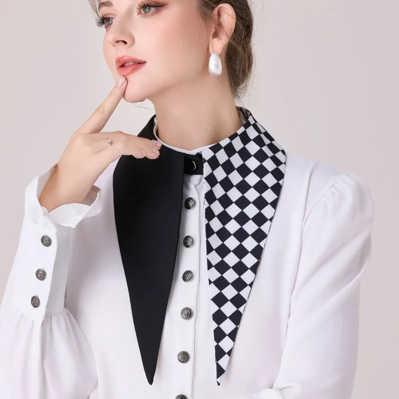 Detachable Chiffon False Collar, Gothic Plaid Big Pointed Collar, Versatile Decor Collar for Spring Autumn