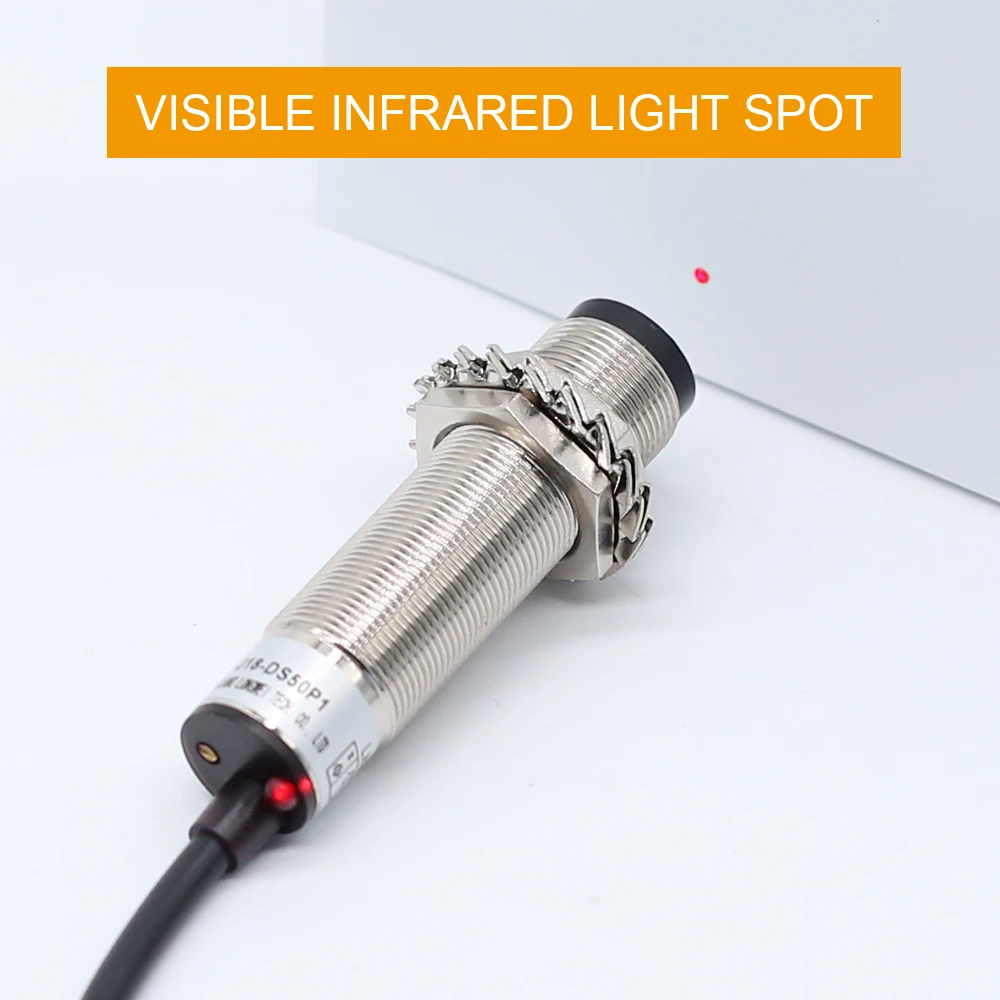 M18 50cm Adjustable Visible Laser Sensor Diffuse Photoelectric Proximity Switch J18-DS