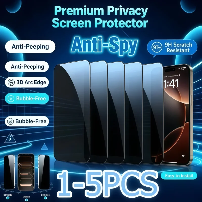 1-5 Stück Vollflächiger Sichtschutz aus gehärtetem Glas für iPhone 17 16 15 14 13 Pro Max XR 12 13 Mini 15 16 Plus 17 Air Anti-Spy Displayschutzfolie