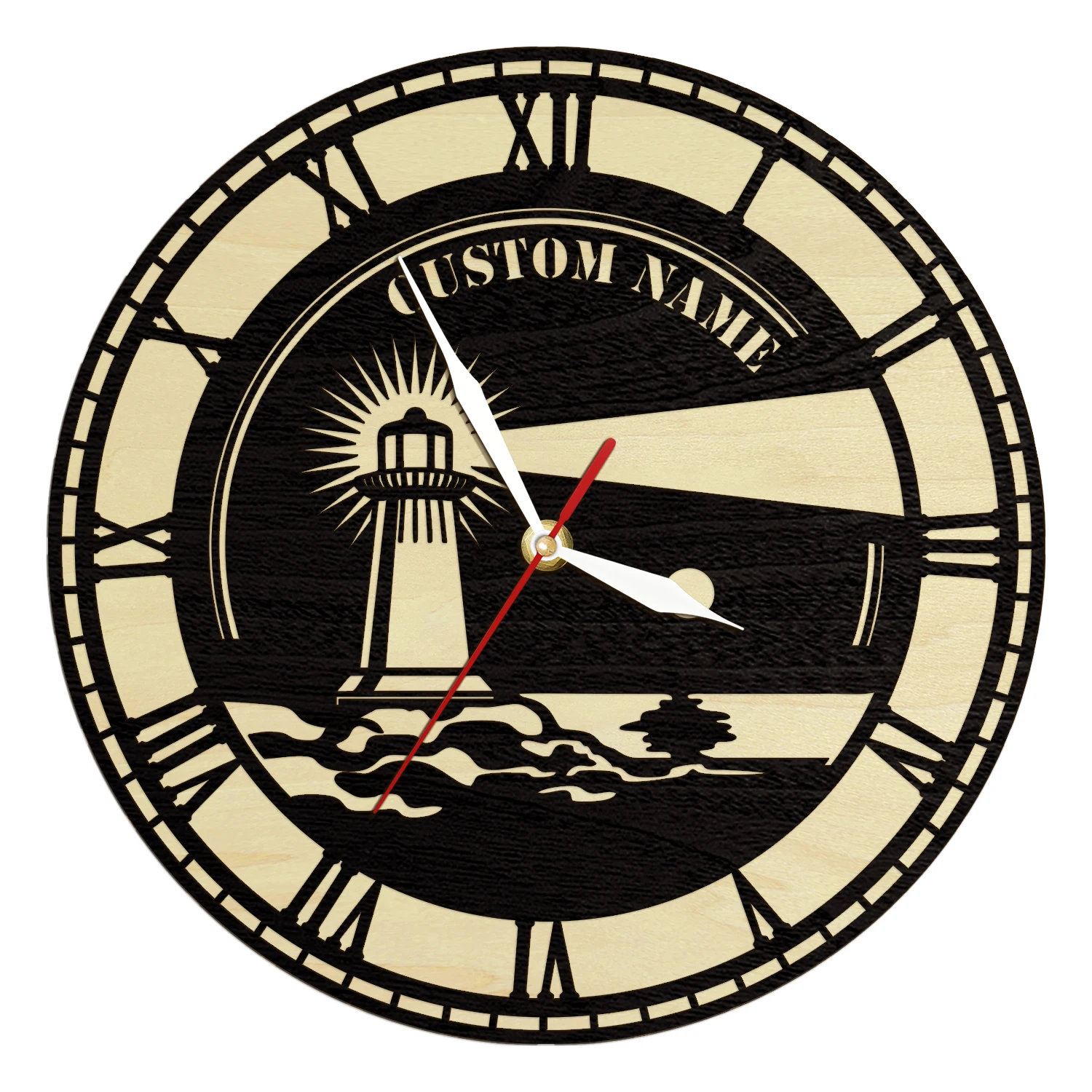 

Custom Lighthouse Wooden Frame Wall Clock Personalized Lighthouse Lover Nautical Accent Wood Wall Clock Coastal Home Decor Watch