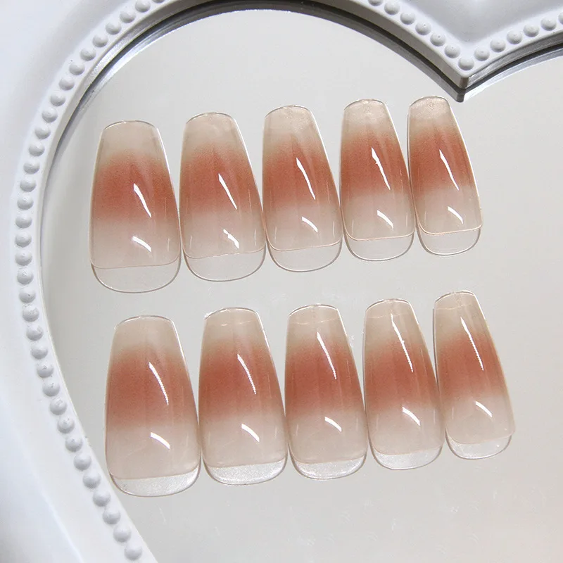 24PCS Nude Ombré Press-On Nails – Long Square Shape With Blush Gradient Effortless Elegance False Nail For Women Girl