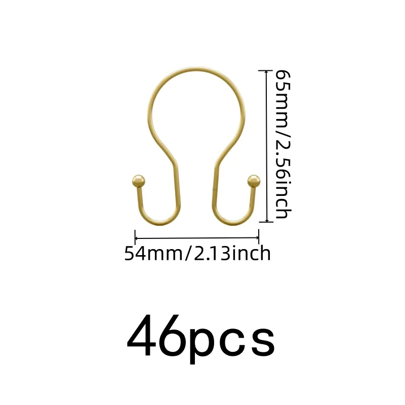 Gold Double Ear Shower Curtain Rings 46 pcs, Smooth Sliding Iron, Easy to Install on Bathroom Shower Rods