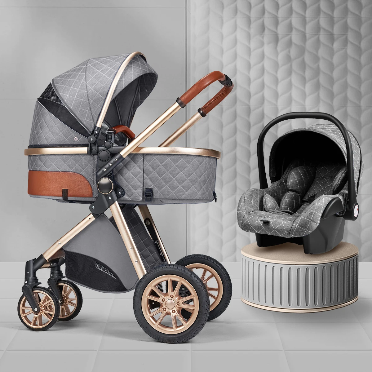 New 3 IN 1 Baby stroller, Multi-functional Baby Carriage,Baby Stroller High Landscape Reclining Light Folding Stroller baby car