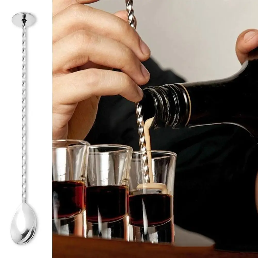 Herramienta de cocina, barra, cuchara mezcladora en espiral de acero inoxidable, cuchara agitadora para cóctel, vajilla, accesorio de Bar, cuchara agitadora para té de la leche