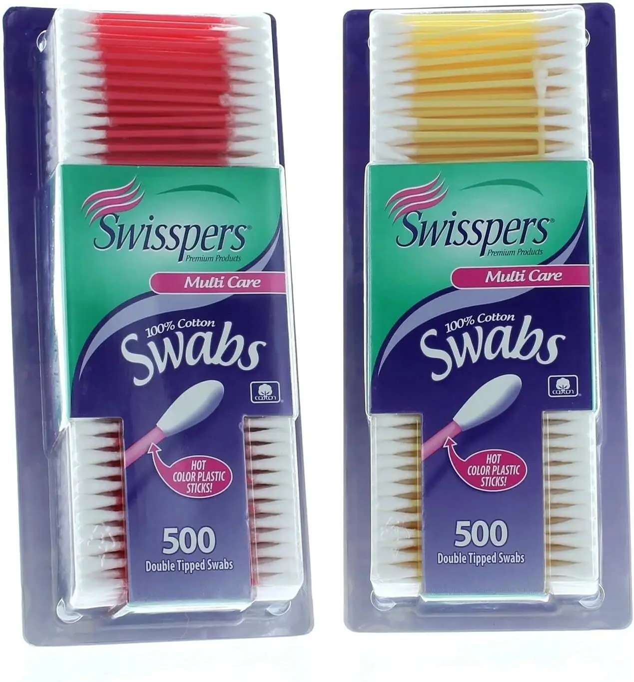 

500 Cotton Swabs, 100% Pure Cotton Tips, Assorted Color Sticks, 2-Pack Value Bundle