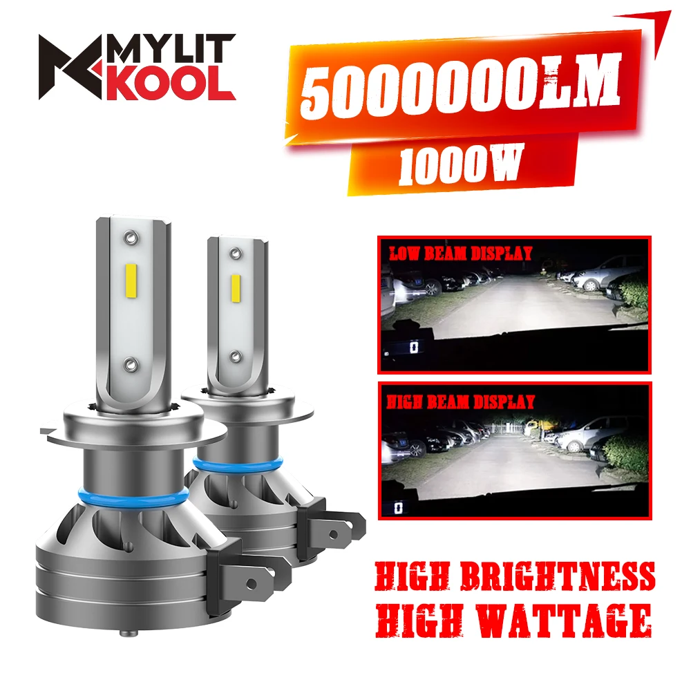 

Лампа H7, 5000000LM 1000W Автомобильная светодиодная фара, Plug and Play H1 H11 9005 HB3 9006 HB4 9012 HIR2 Автоматическая лампа 6000K Canbus 12V