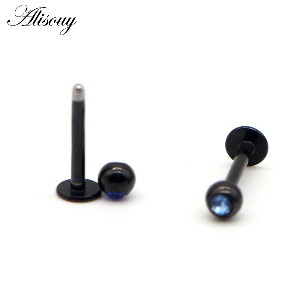 Alisouy 1PCS LABRET BODY PIERCING BAR LIP RING STUD 16G RAINBOW BLACK GOLD Color HOT LIP EAR NOSE JEWELRY FOR WOMEN MEN 11COLOR