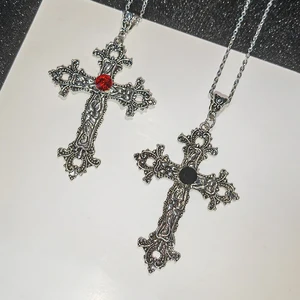 Punk Crystal Great Cross Pingente Necklaces for women and men, irregular gothic cross, clavicle chain, aesthetic jewelry, y2k 8 Main Sales Pingente Cruz - №2