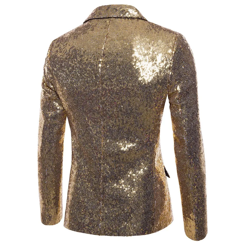 Shiny Gold Sequin Glitter Embellished Blazer Jacket Men Nightclub Prom Suit Blazer Men Costume Homme Stage Clothes For singers