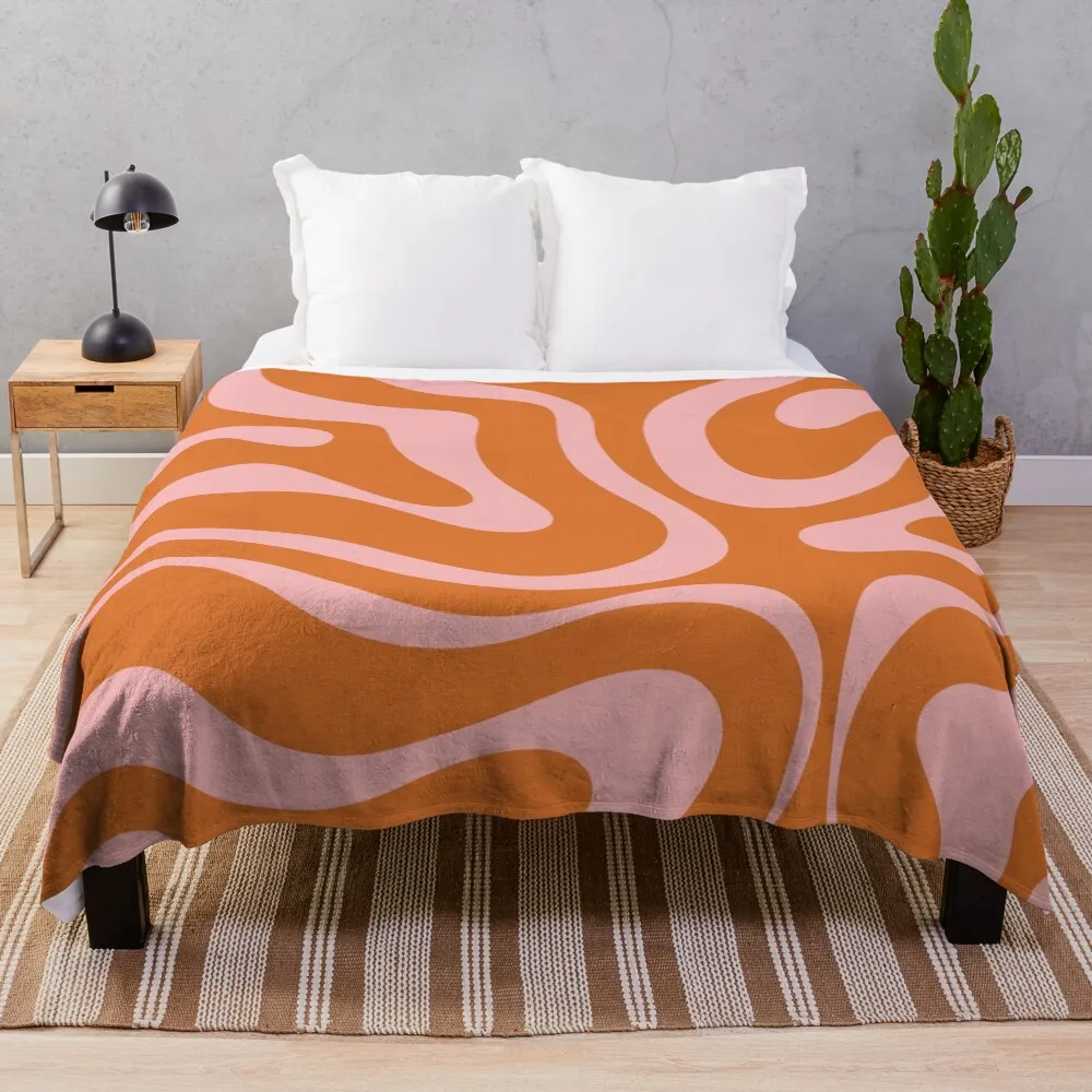 

Liquid Swirl Retro Abstract Pattern in Orange and Pink Throw Blanket Soft Breathable Blanket for Night Sleeping