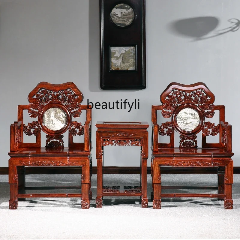 Rosewood Furniture Ganoderma Lucidum Armchair Palace Chair Antique Reproduction Furniture Tea Table Three-Piece Set