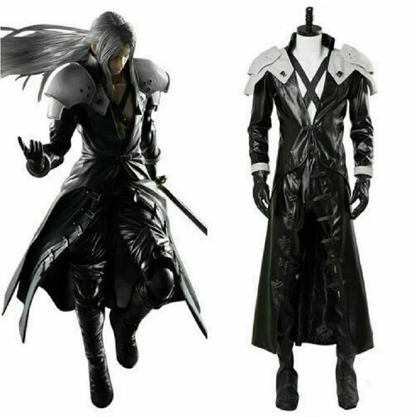 Hot Remake Cosplay Anime Sephiroth Halloween Costume Black Jacket Exotic Custom Charm