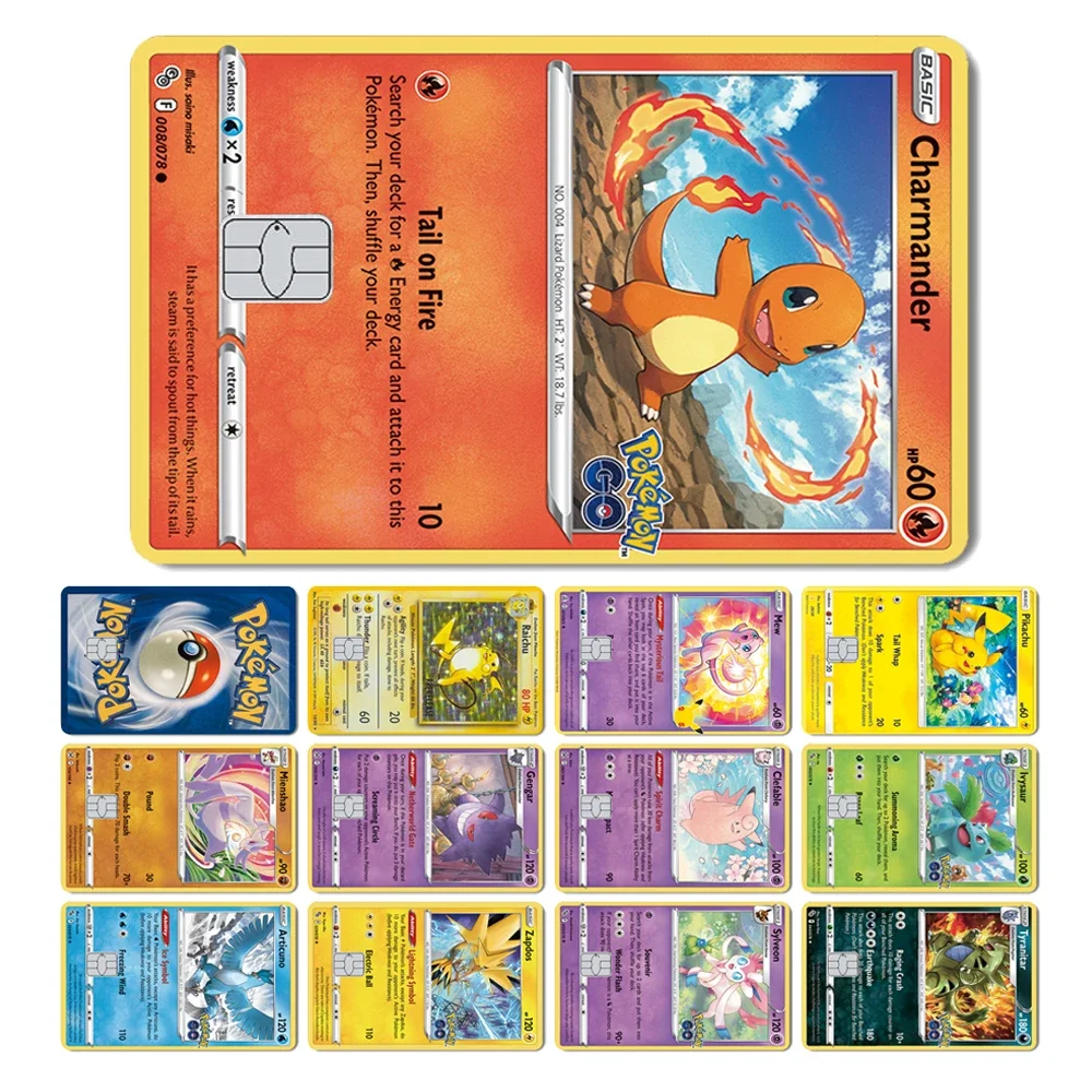 Novo Bulbasaur pikachu charmander squirtle mew gengar pokemons ptcg filme capa de pele adesivo para cartão de débito de crédito