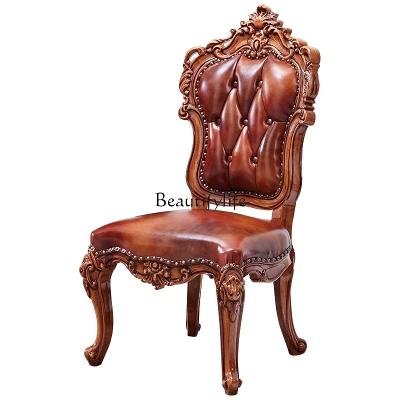 

D33European dining chair American solid wood double-sided carved casual armrest back chair