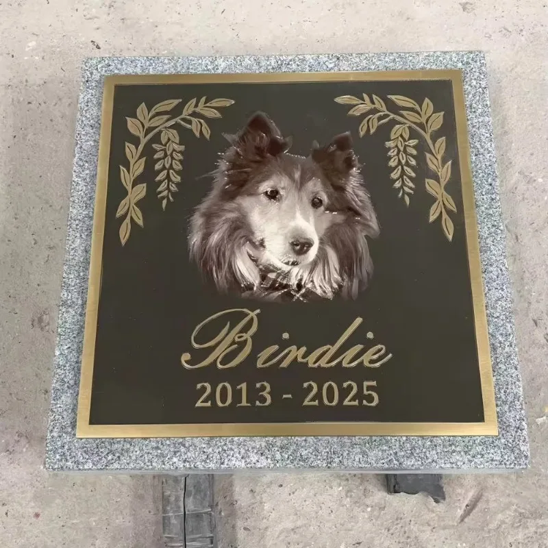 tomb stones Custom Modern Bronze Granite Pet Grave Marker Personalized Dog Photo Laser Engraved Memorial Plaque Outdoor Cemetery