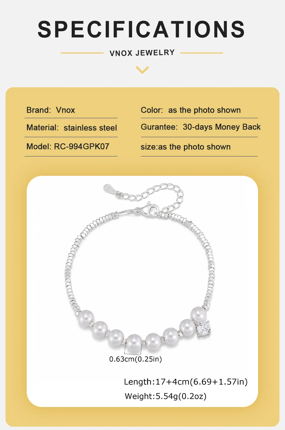 Vnox Exquisites Handgefertigtes Imitationsperlen-Armband für Damen, Trendiges Abgestuftes Perlenarmband, Elegante Handkette Schmuck – Detail 4