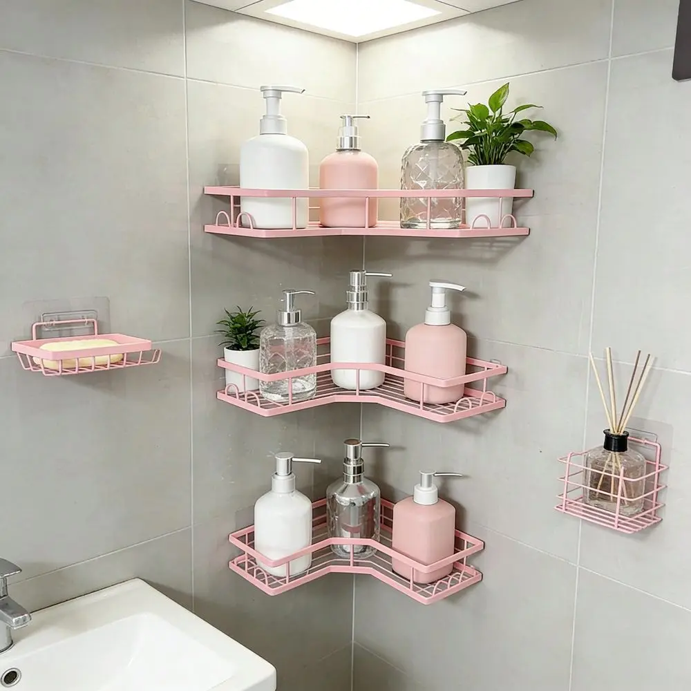 Shower Caddy Bathroom Corner Shelf Set Of Five Pieces, SelfAdhesive Stainless Steel Material, No Drilling Required, Rustproof A