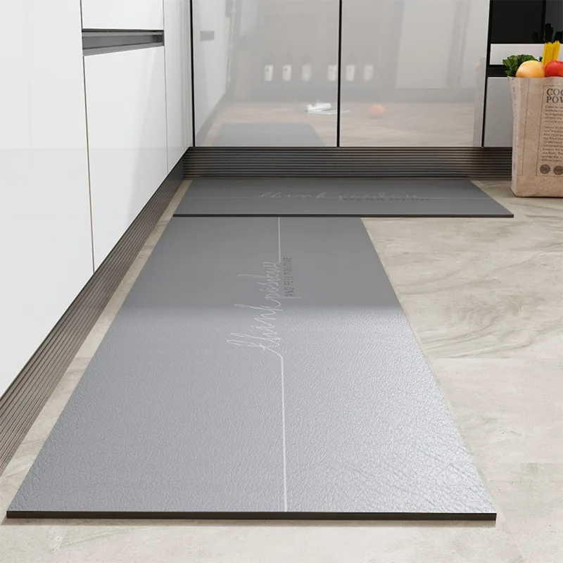 

Monochrome PVC Floor Mat for Kitchen, Waterproof, Oil-proof, Non-slip Area Long Rugs, Grey