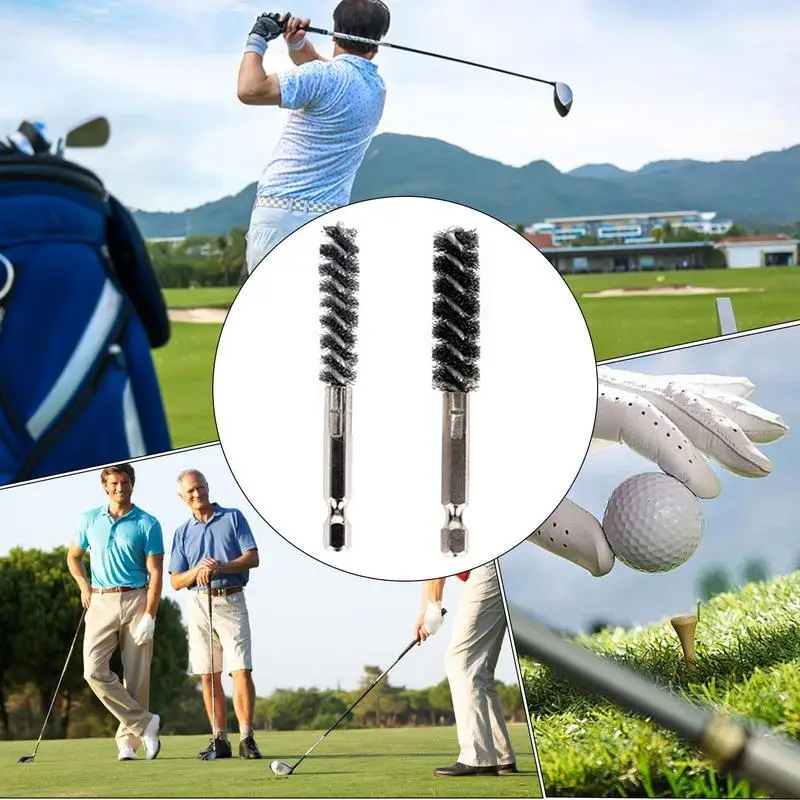 กอล์ฟคลับScrubber Golf Shaft Ferrulesชุดแปรง 2 สว่านไฟฟ้าเครื่องมือทําความสะอาดขัดสแตนเลสสําหรับผู้หญิงผู้ชาย