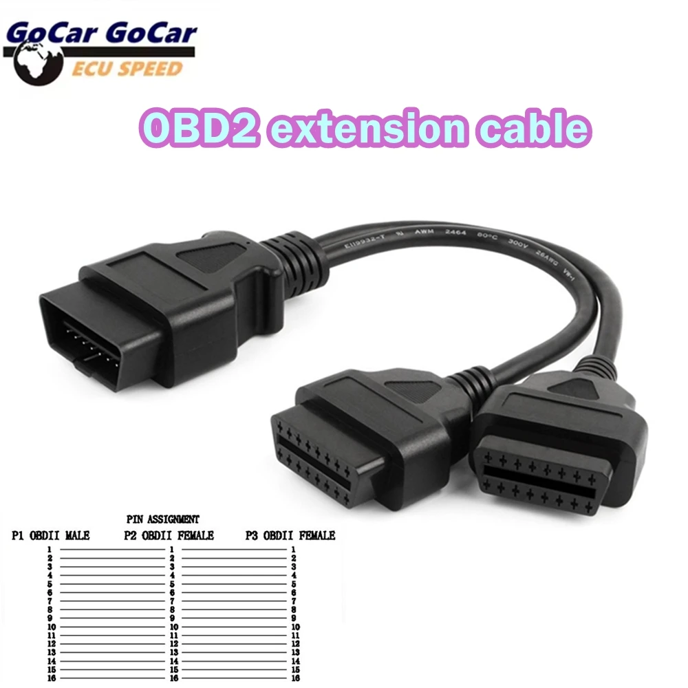 

OBD2 Extension Cable 30CM Splitter Male to Dual Female Y 2 in1 OBD2 16 Pin Adapter Diagnostis Cable 1 Male to 2 Female Connector