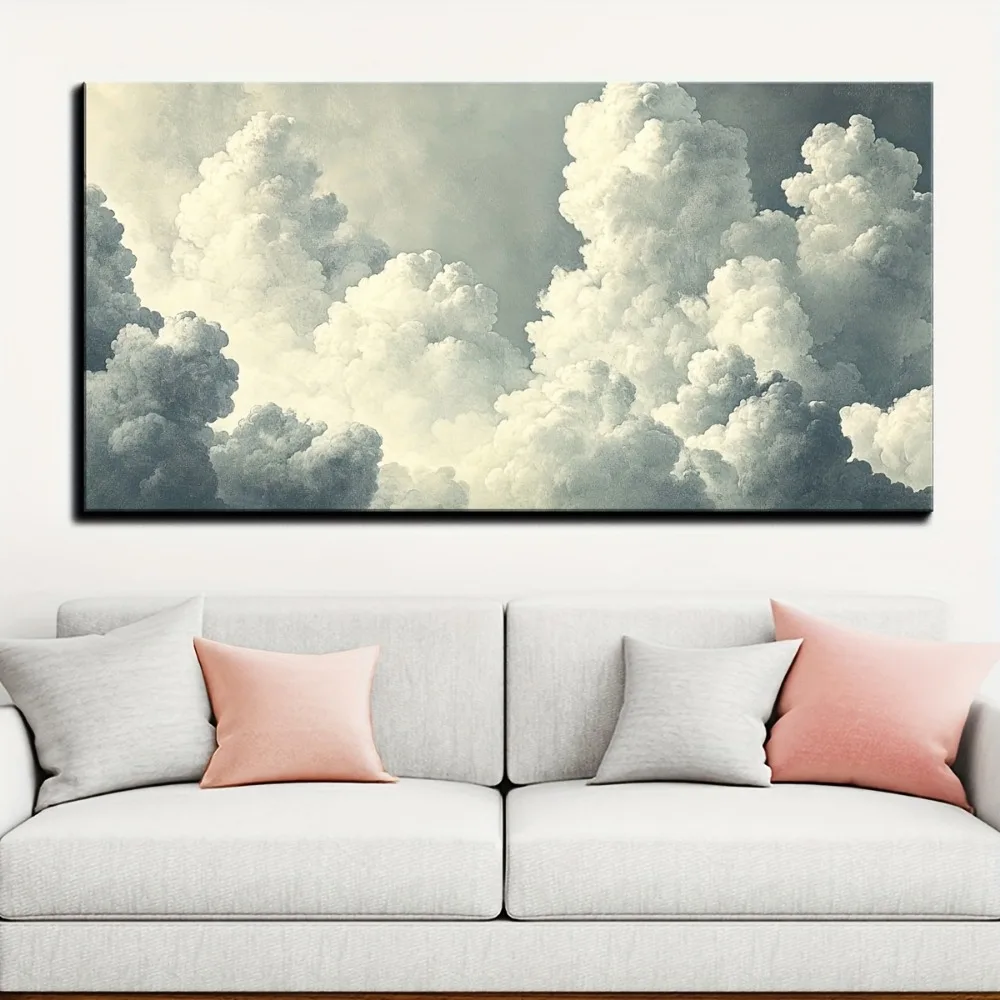 1 canvas wall decoration painting, classic cloud and sunset canvas print painting, 1.5 inch thick pine solid wood frame