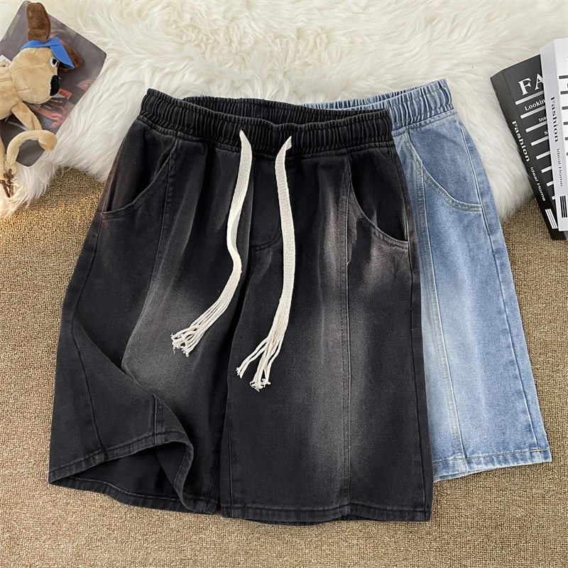 

2024 Men's Summer New Fashion Loose Pockets Denim Shorts Men Thin Wide Leg Jeans Shorts Male Casual Hip Hop Short Pants G229