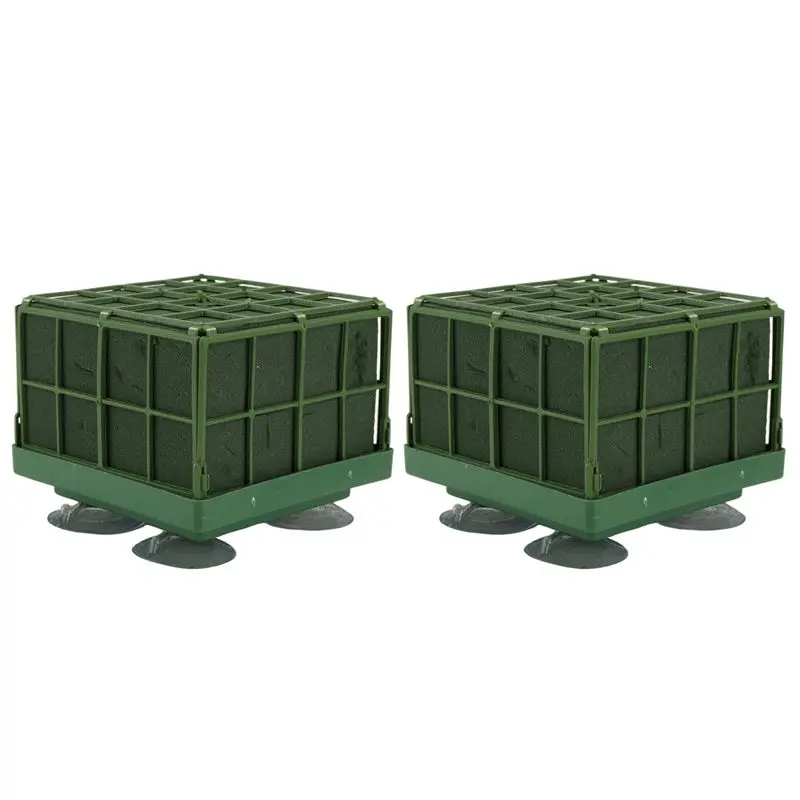 ABJN-2 Pcs Square Flower Foam Cage Flower Stand With Floral Foam&Suction Cup,For Wedding Table Centerpiece Floral Arrangement