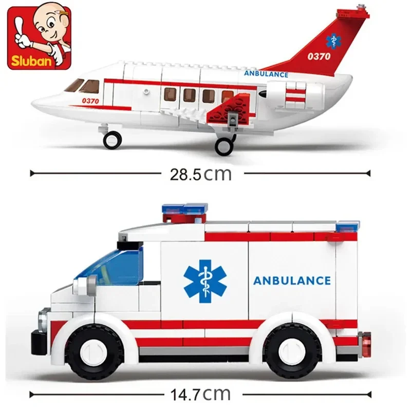 Sluban Airplane Aviation Medical Aircraft Air Ambulance Car City Building Blocks Kit Figures Doll Model Bricks Educational Toys