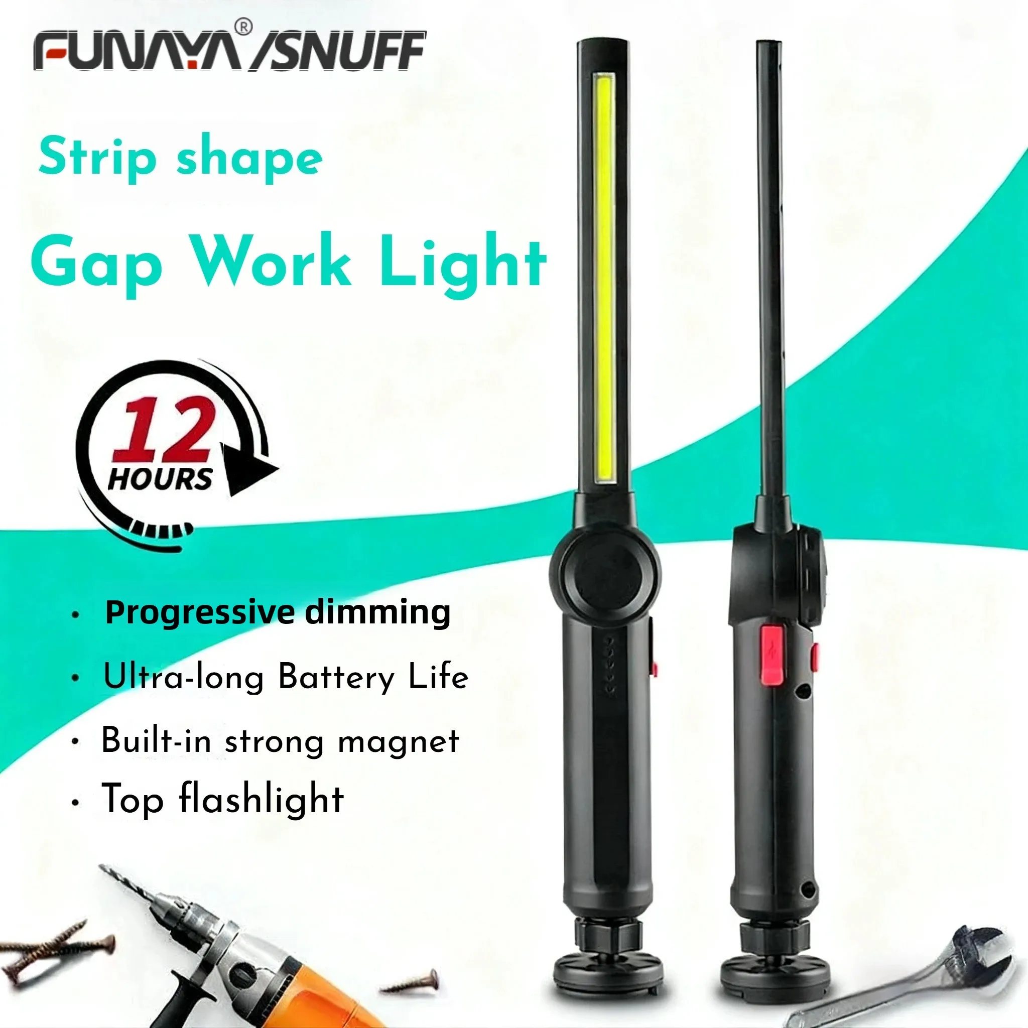 FUNAYA  Auto Repair Work Flashlight with Rechargeable Magnetic SuctionLong Strip Gap Light Endurance for Car Repair