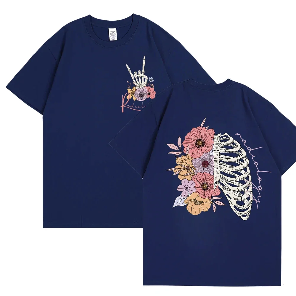 Rad Tech Floral Skeleton Shirt for Women Radiology Skeleton T-shirts Halloween Horror Tshirts Short Sleeve Women\'s Street Wear