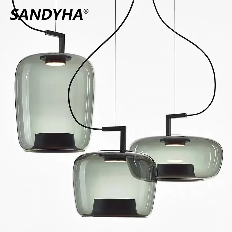 

SANDYHA Minimalist Art Glass Chandeliers Designer Single LED Pendant Lamp for Dining Room Bedroom Cafe Home Lighting Fixtures