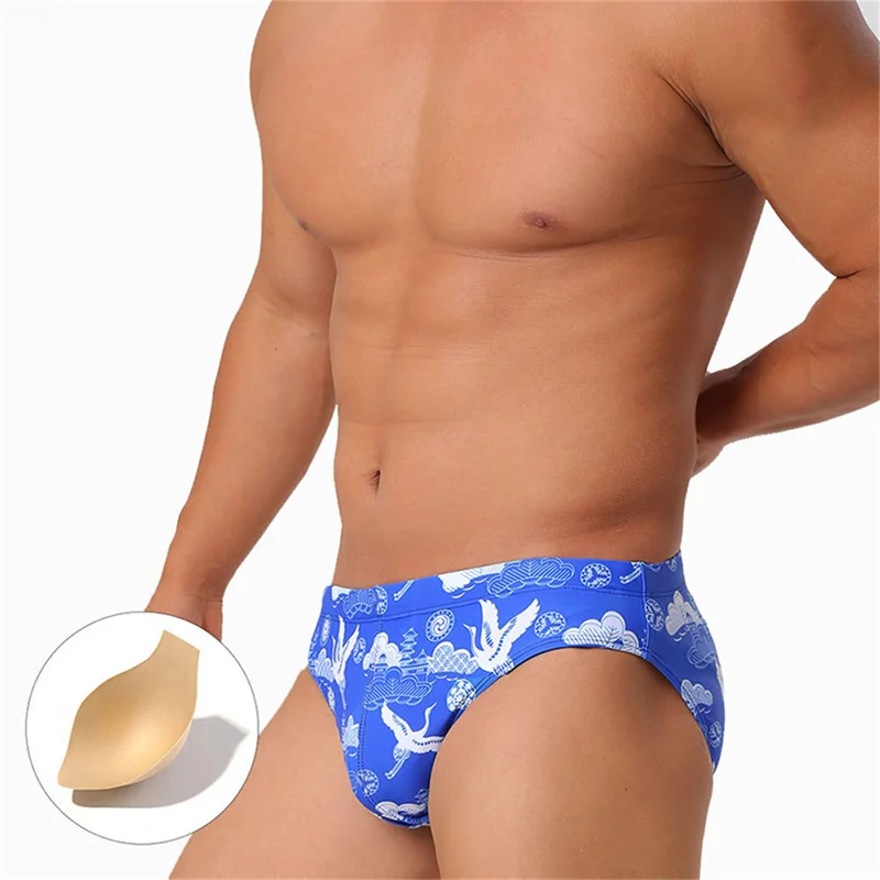 

Men Swimming Briefs with Pad for Protect Sexy Close-fitting Printed Briefs with Cups Sexy Beach Swimwear Bikini Brazilian