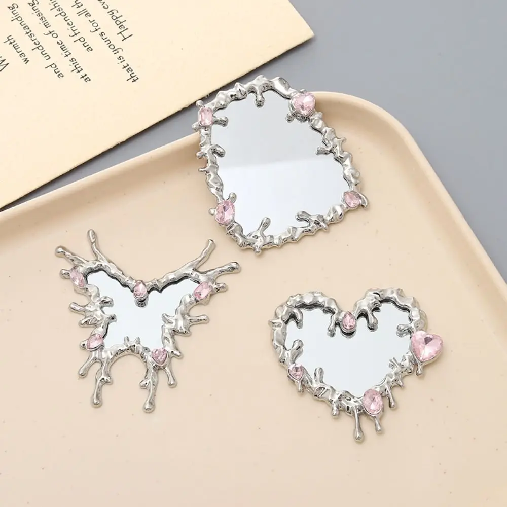 Серебряное мини-зеркало, милые аксессуары для самостоятельного изготовления бабочек, маленькое зеркало для макияжа со стразами и кристаллами в форме сердца, украшения для обуви для ювелирных изделий своими руками