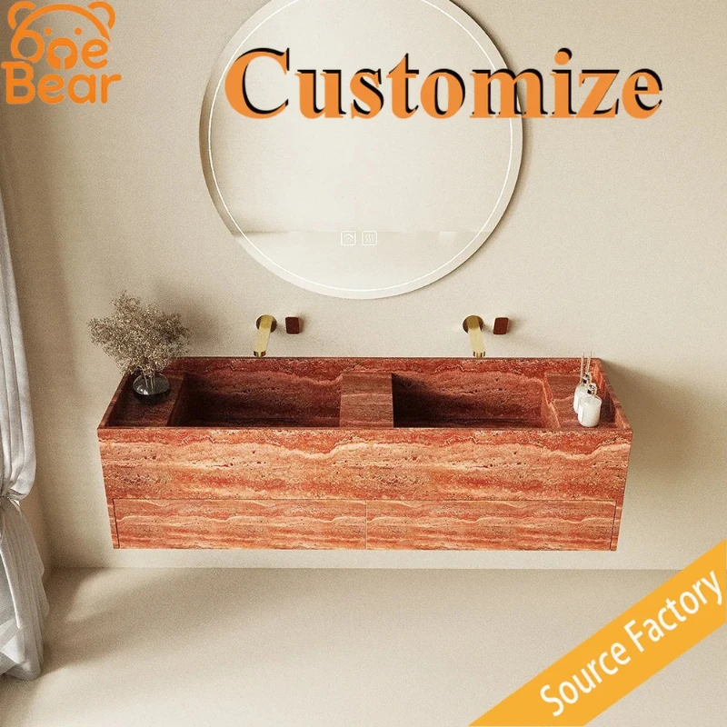 Any Size Custom Arc Integrated Marble Sink One-piece Molding Waterproof Wear Resistant Stylish Apartment Bathroom Restroom Sink