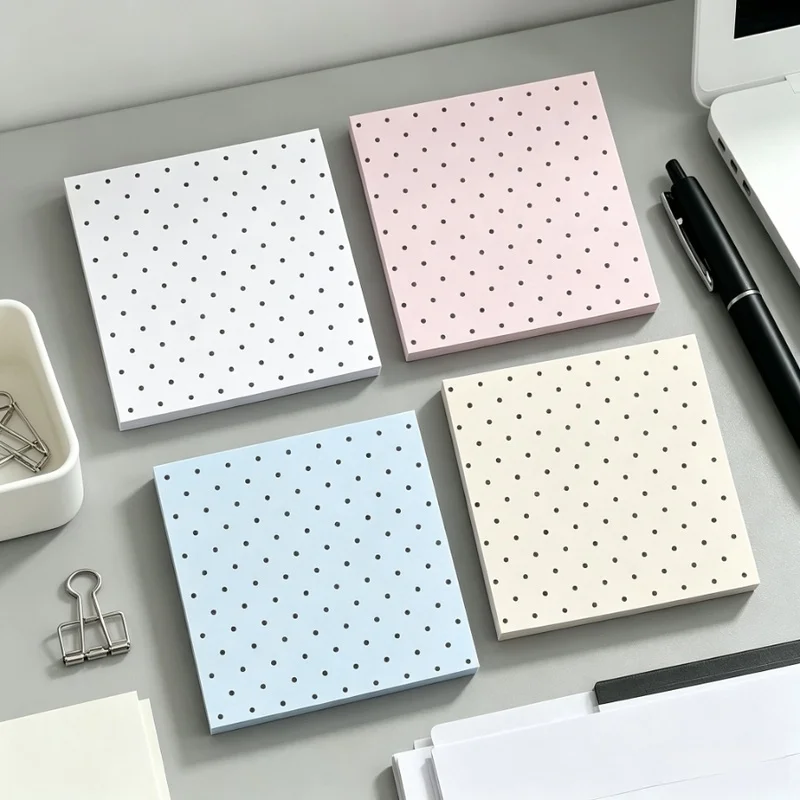 2Pcs Polka Dot Sticky Notes 100 Sheets Removable Memo Pads Cute Student Planner Office Stationery Random Color
