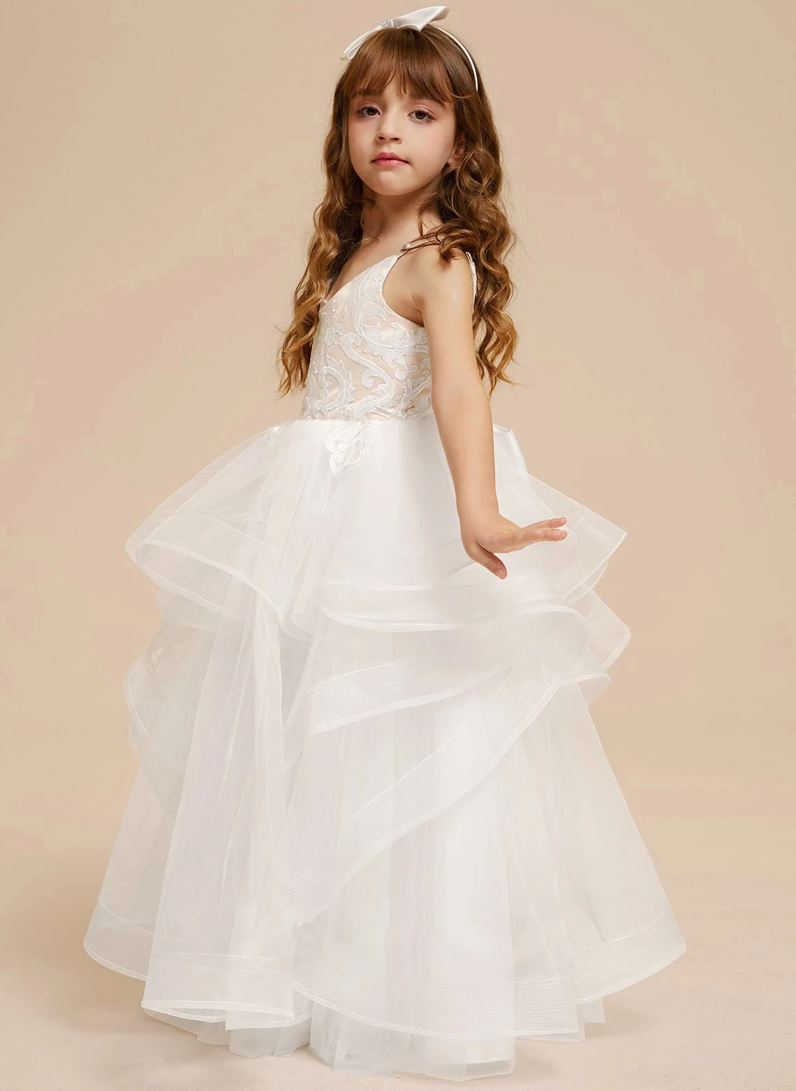 فستان حفلة موسيقية/أميرة رقبة على شكل V طول الأرض دانتيل/فستان فتاة الزهور من التول يكتب مراجعة/فستان فتاة الزهور للمراهقين/مخصص