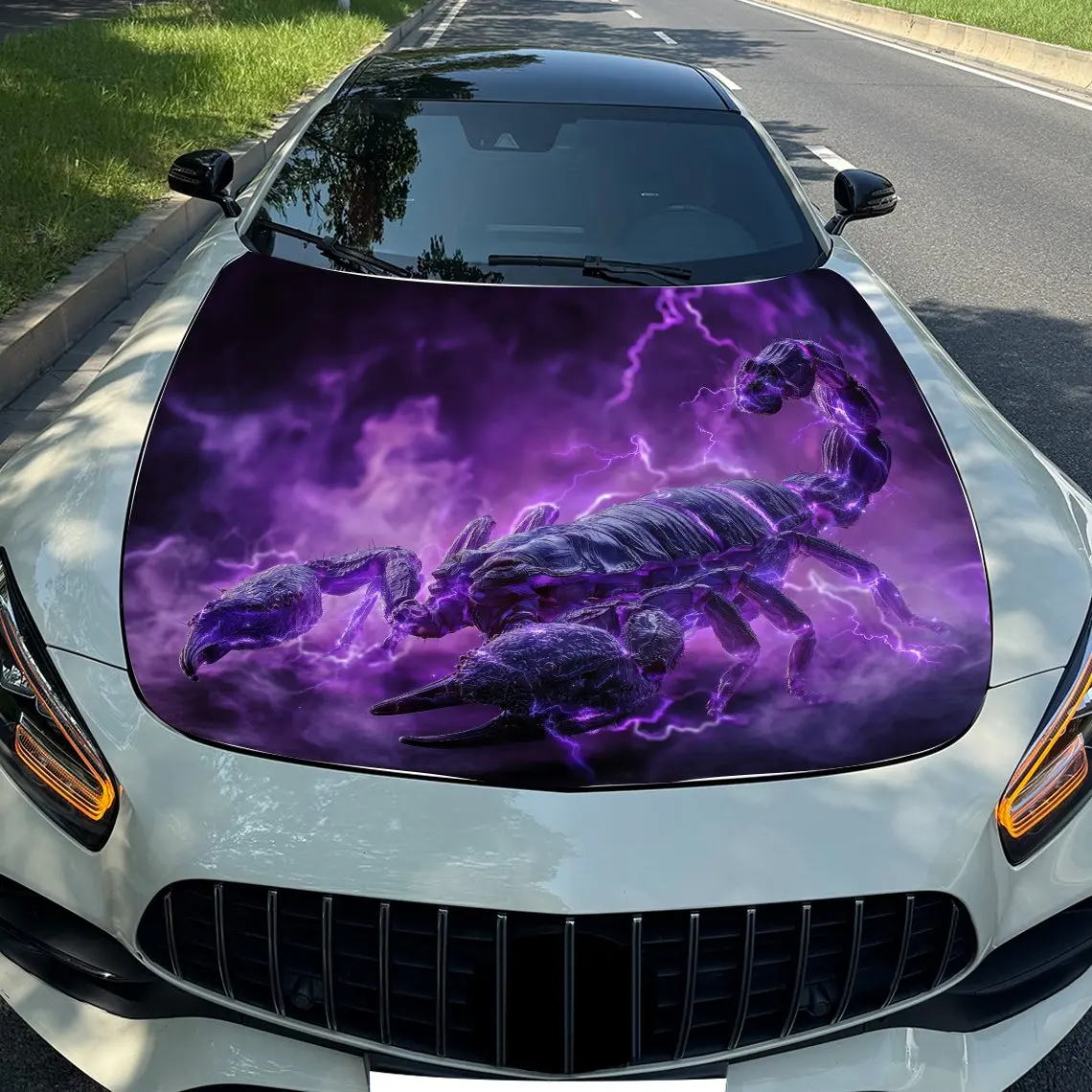 

Purple Giant Scorpion Car Hood Stickers, Decorative Scratch Stickers For Car Parts And Accessories, Vinyl Printed Animal Sticker