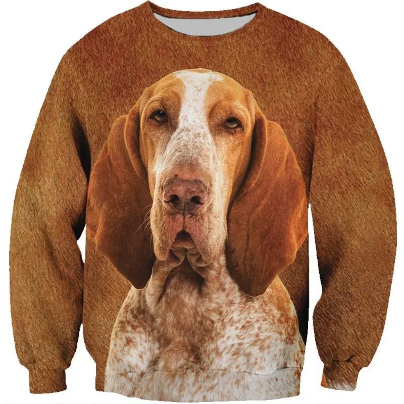 

3D Printed Collie Hunting Dog Hoodie Men Animal Pattern Long Sleeved Sweatshirt Spring Autumn Round Neck Oversized Pullovers