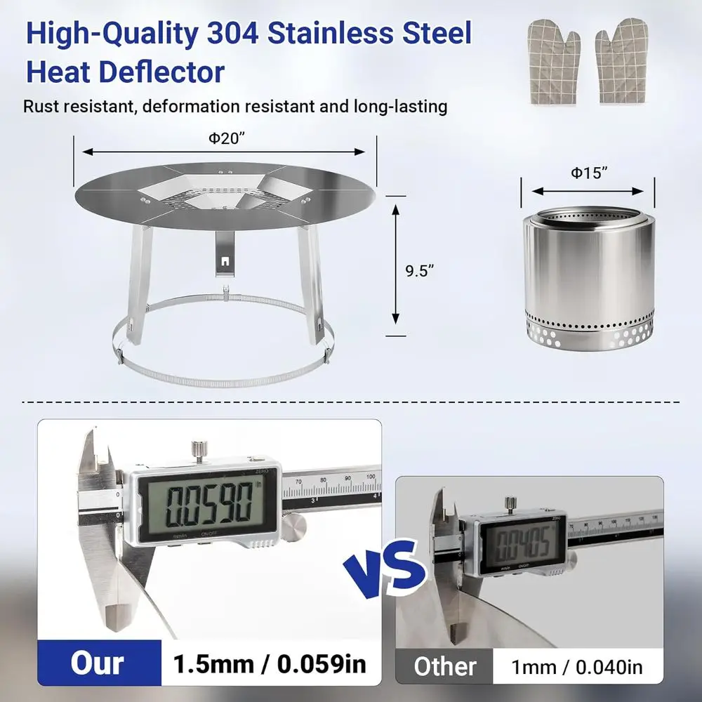 Ranger 15 Solo Stove Heat Deflector, 304 SS Diffuser, Grill Gloves & Fix Hoop, Camping Heat Management Accessory
