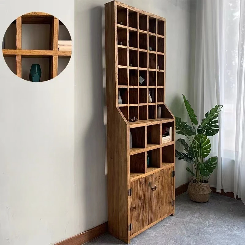

Cz old elm antique buddhist equipment display display rack purple clay pot tea set plaid partition treasure