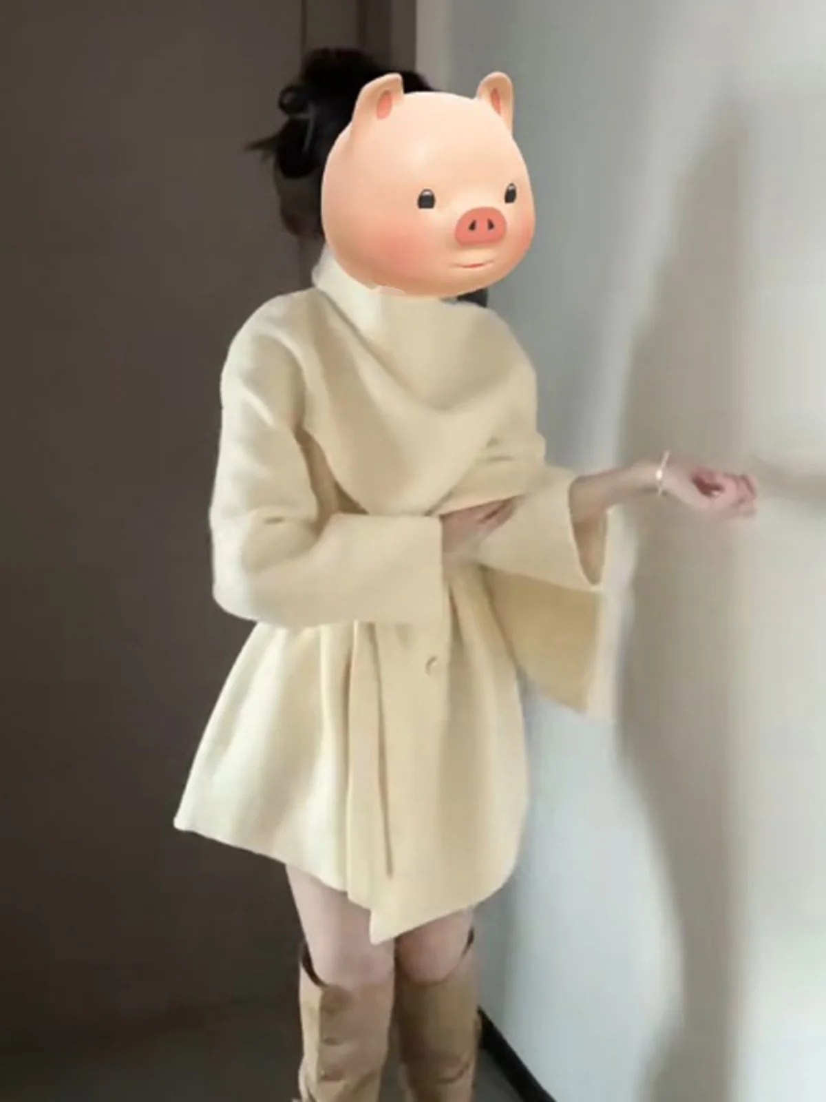 

Ele Double-Sided Woolen Coat Medium-Length Sli Korean Version Outerwear for Young Women in Their 20s And 30s