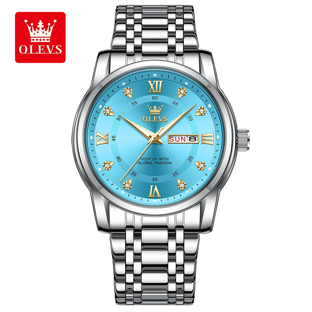 Olevs 5513 Watch de quartz original exclusif pour hommes Diamond Roman Scale étanche-bracelet montre la montre en acier inoxydable à double calendrier