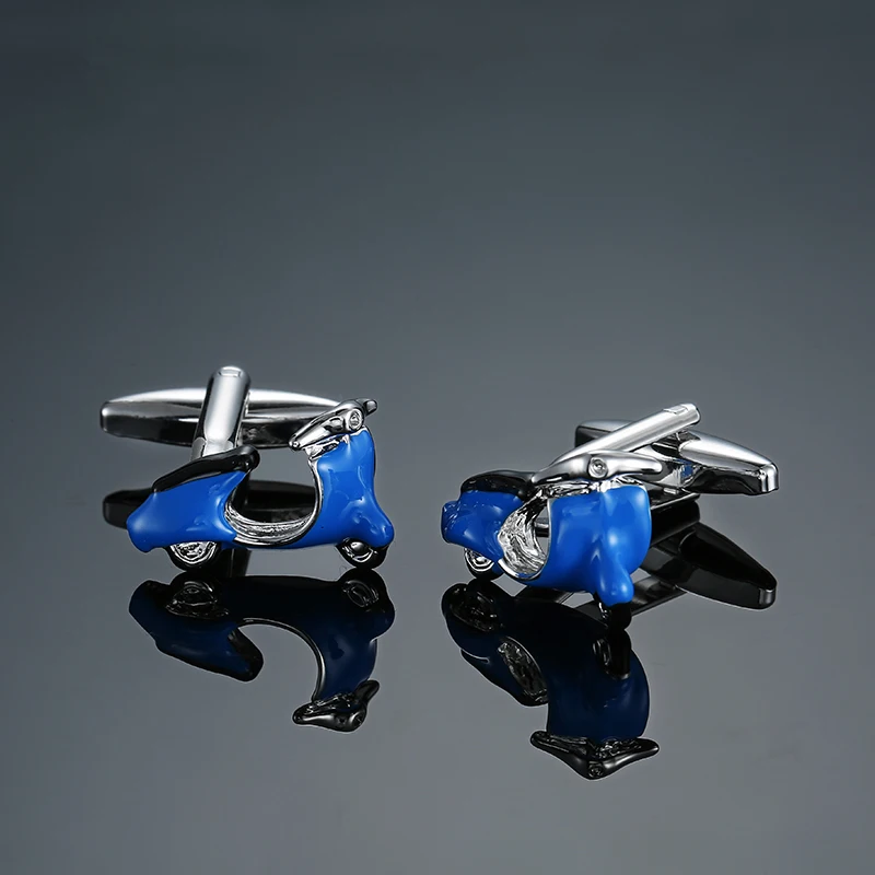 High quality men's French shirt cufflinks with blue motorcycle design cuffbutton accessories