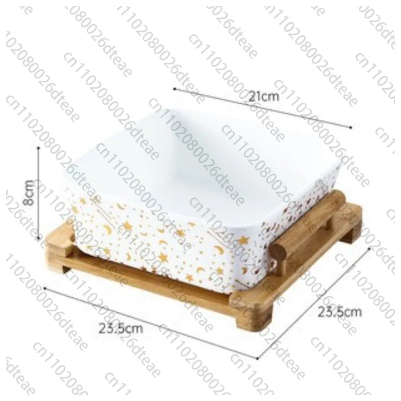 Fruit Salad Bowl Creative Wooden Frame Ceramic Smoothie Simple Star And Moon Square Dessert