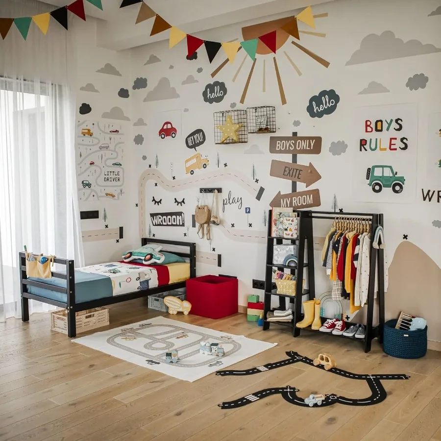 s Wardrobe - Wooden Clothes Rack with Hanging Rail Display Shelf for - DIY Dressing Furniture Open Closet for Easy to Assemble