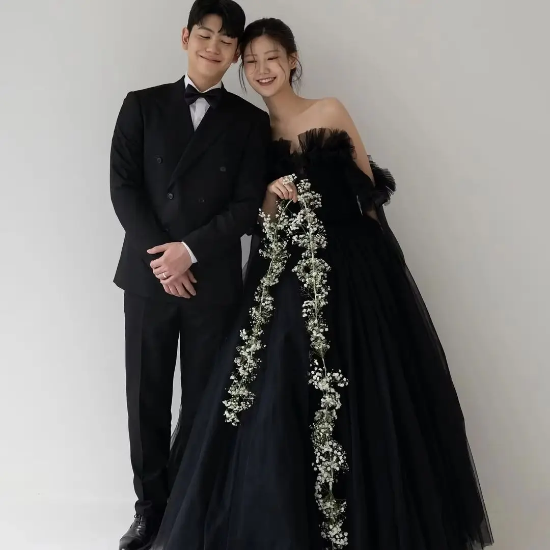 

MD Elegant Black A Line Off Shoulder Evening Dress Tulle Korea Photoshoot Floor Length Evening Ball Gown Corset Customised 2025