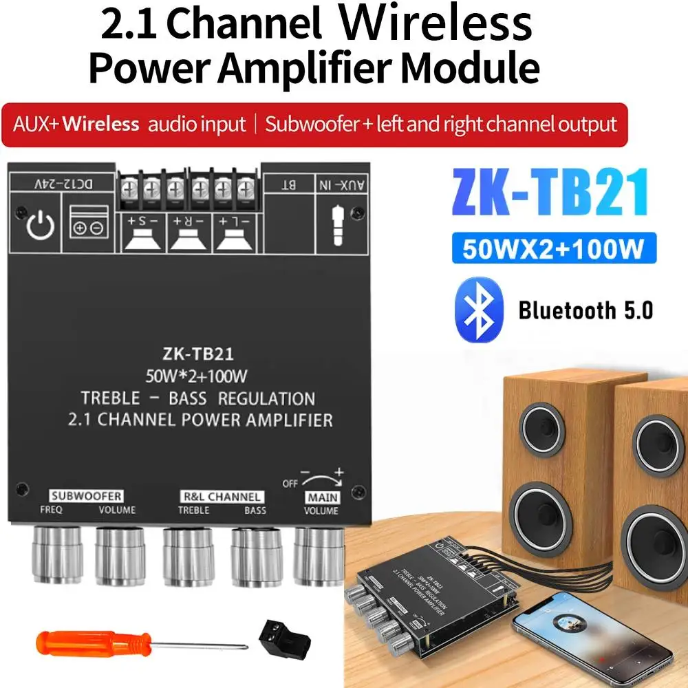 ZK-MT21 ZK-TB21 2x50W + 100W Subwoofer Versterker Board Bluetooth 5.0 Stereo Audio-ontvanger 2.1 Kanaals Power Audio Stereo Bass AMP